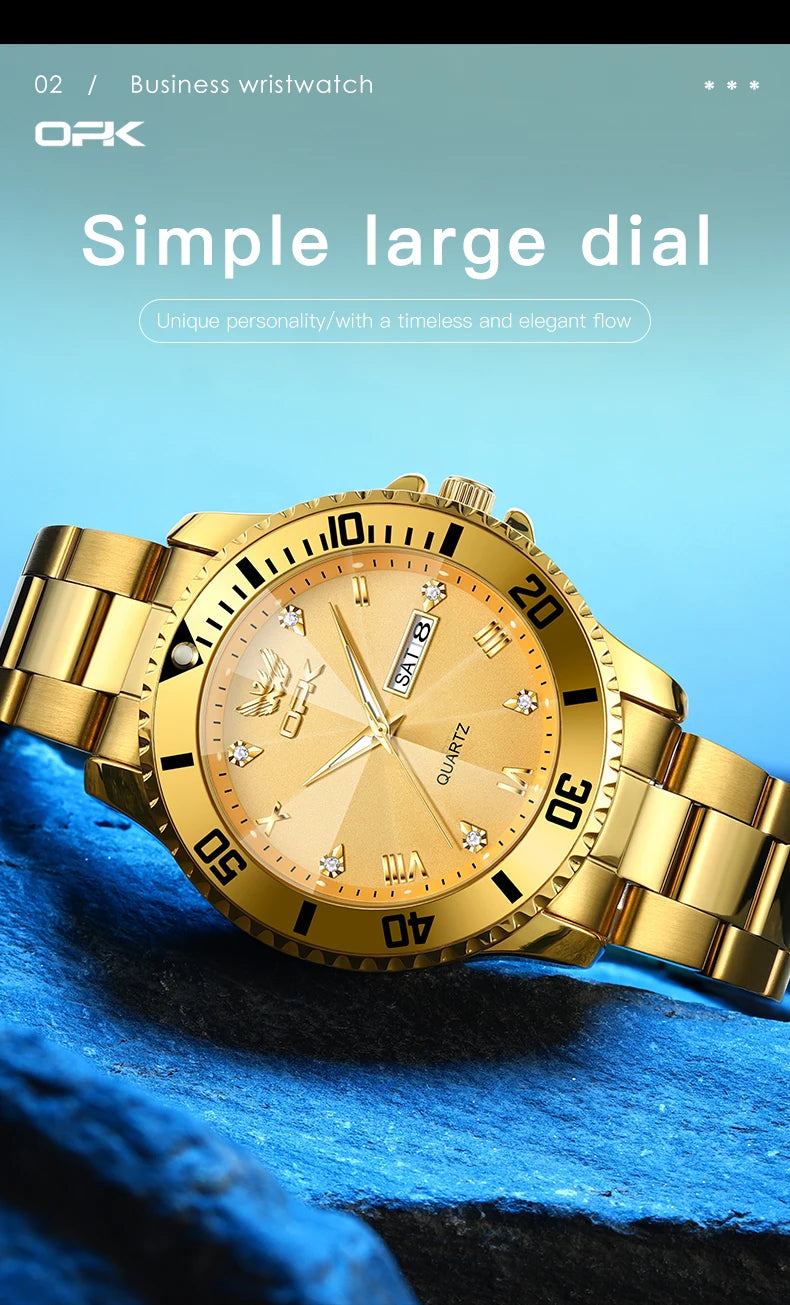 OPK Brand Men's Watches Luxury Gold Wristwatch for Men High-end Waterproof Original Watch 8171