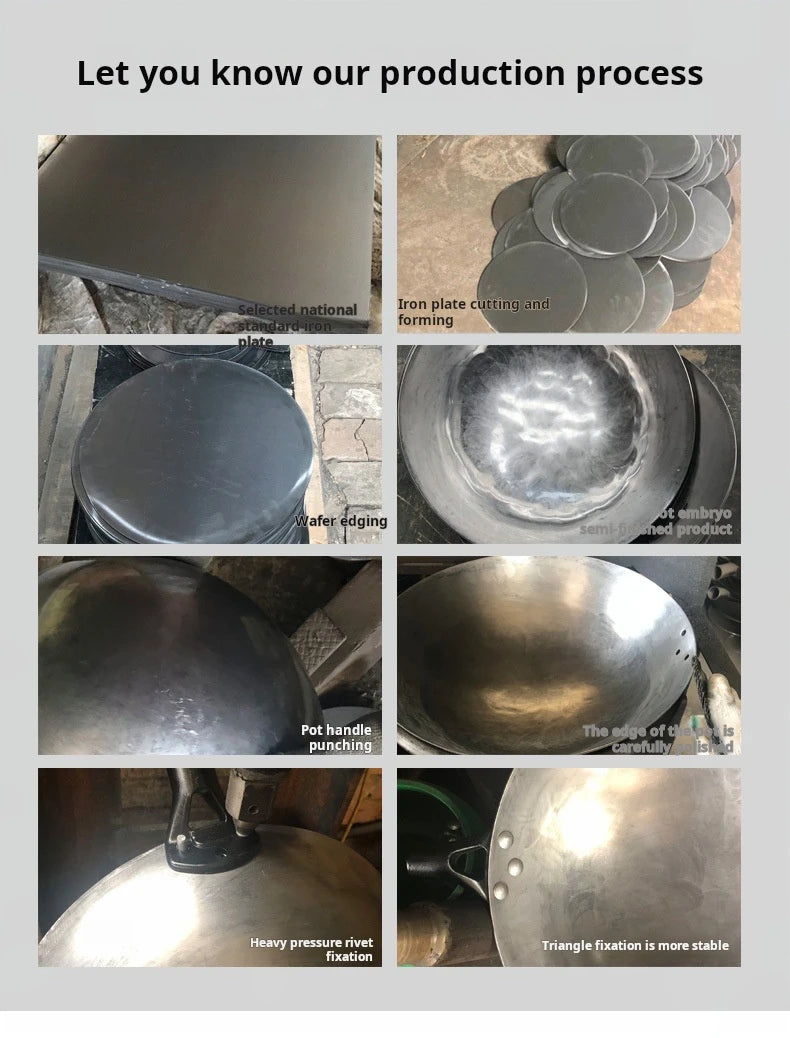 Iron Pot Household Frying Pan Traditional Hand Forged Without Coating Wooden Handle Old-style Non-iron Pot (30cm)