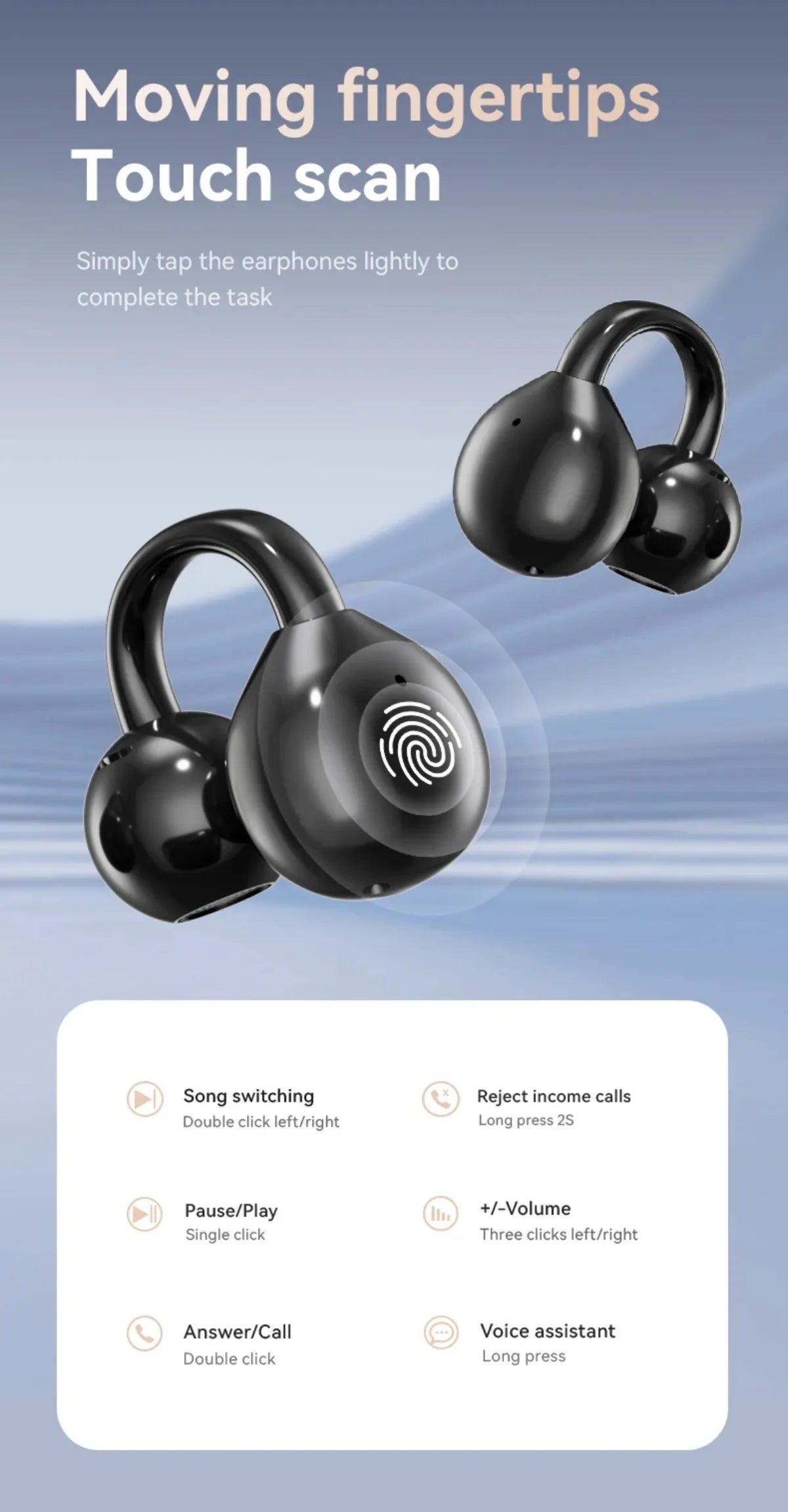 Wireless Ear Clip Earphones with Touch Screen 144 Languages AI Real Time Translation Headphones Smart Bluetooth Earbuds Device