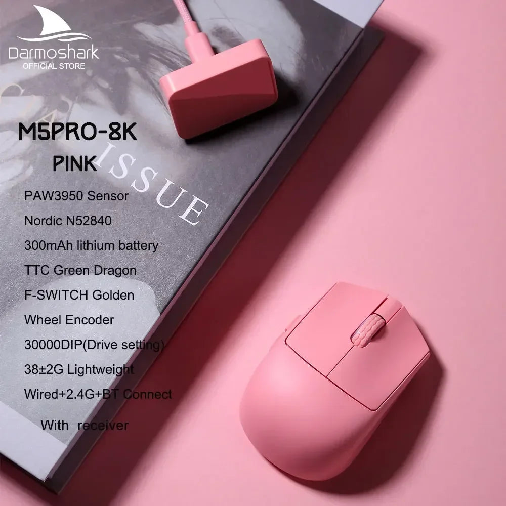 Darmoshark  M5 Pro Wireless Mouse PAW3950 8K Bluetooth Tri-Mode Connection Gaming Macro Mouse 30000DPI N52840 38g Lightweight