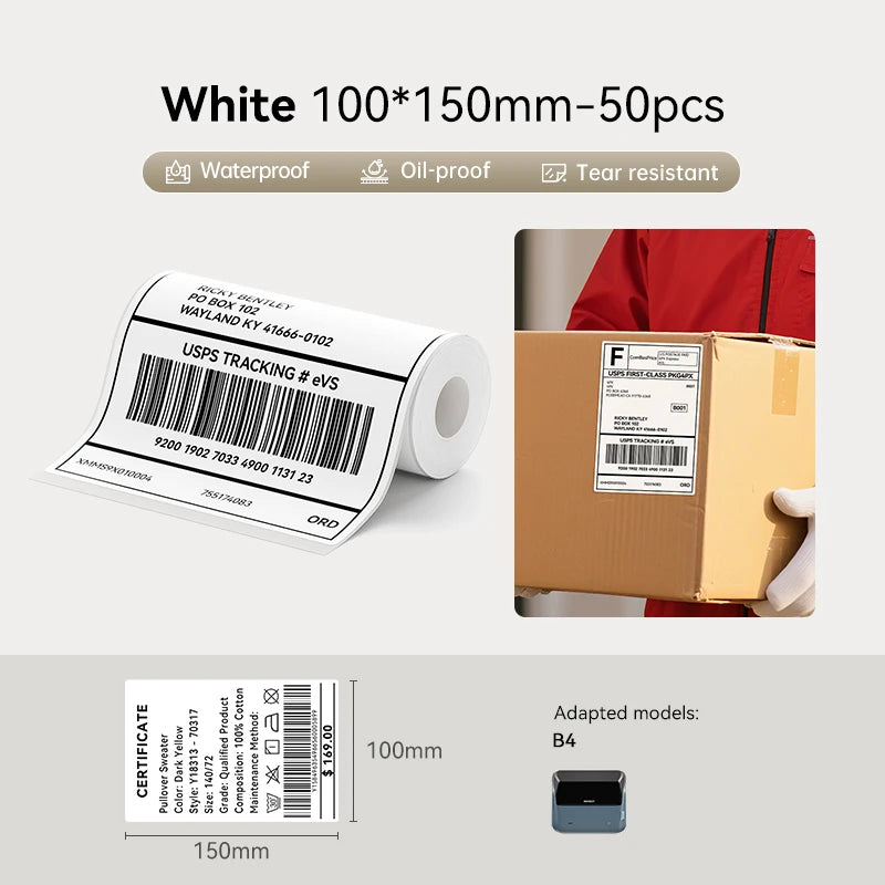Large Size Labels for Niimbot B4 Label Printer Barcode Price Tag Retail Self-adhesive Stickers for Small Bussiness