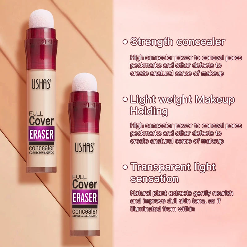 USHAS 12 Color Liquid Concealer Moisturizing Rotating Sponge Head Concealer Long Lasting Lightweight Multi-use Foundation Makeup