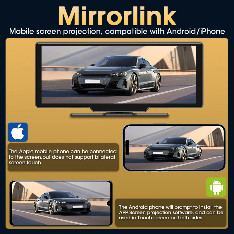 Srnubi 10.26" Dash Cam Rearview Wireless Carplay & Android Aut 4K DVR Navigation Player Dual Len Recorder Dashboard  WIFI 5.0BT