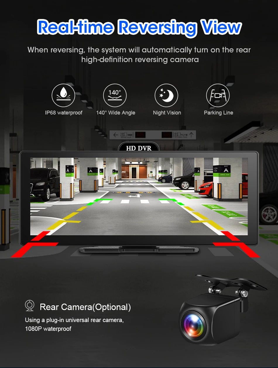 10/11.26 Inch 4K DVR Wireless CarPlay & Android Auto Dash Cam Bluetooth Audio GPS Navigation Dashboard Dual Lens Video Recorder