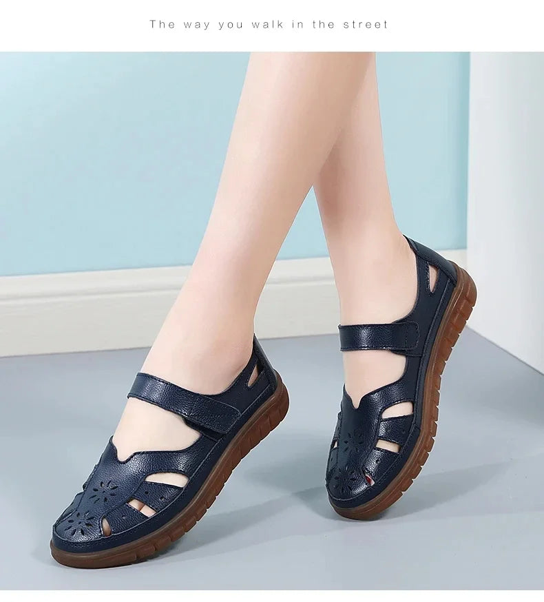 New Summer Women Sandals Ladies Roman Shoes Comfortable Flats Walking Slippers Covered Toe Beach Shoes Fashion White Shose