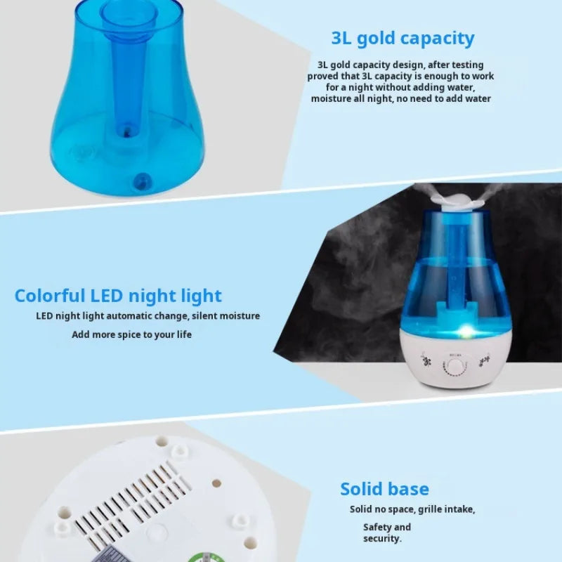 Household bedroom humidifier double spray large mist volume atomizing moisturizing Diffuser Ultrasonic Mini Aroma Air Purifier