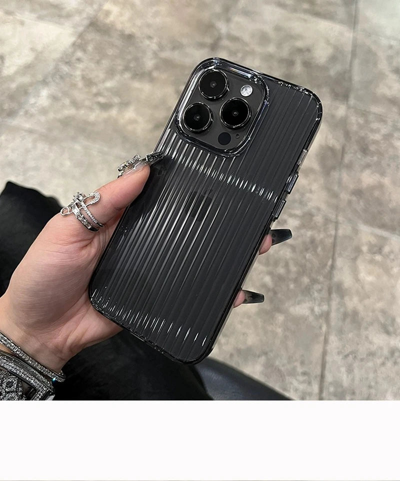 Soft Corrugated Transparent Phone Case For iPhone 11 12 13 14 15 16 Pro Max Plus Shockproof Silicone Clear Bumper Cover