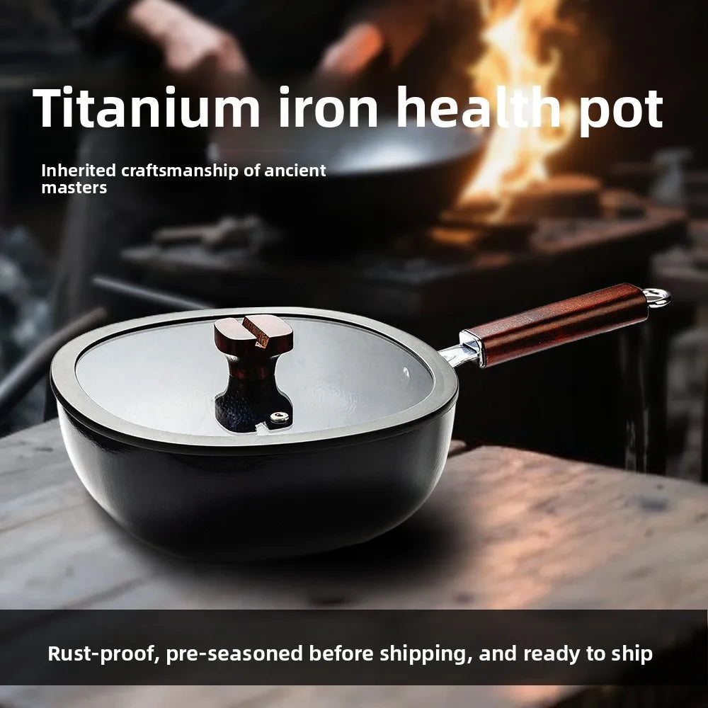 Titanium iron pot, non stick pot, thickened extreme iron wok, cast iron pot, induction cooker, gas universal flat bottomed pot