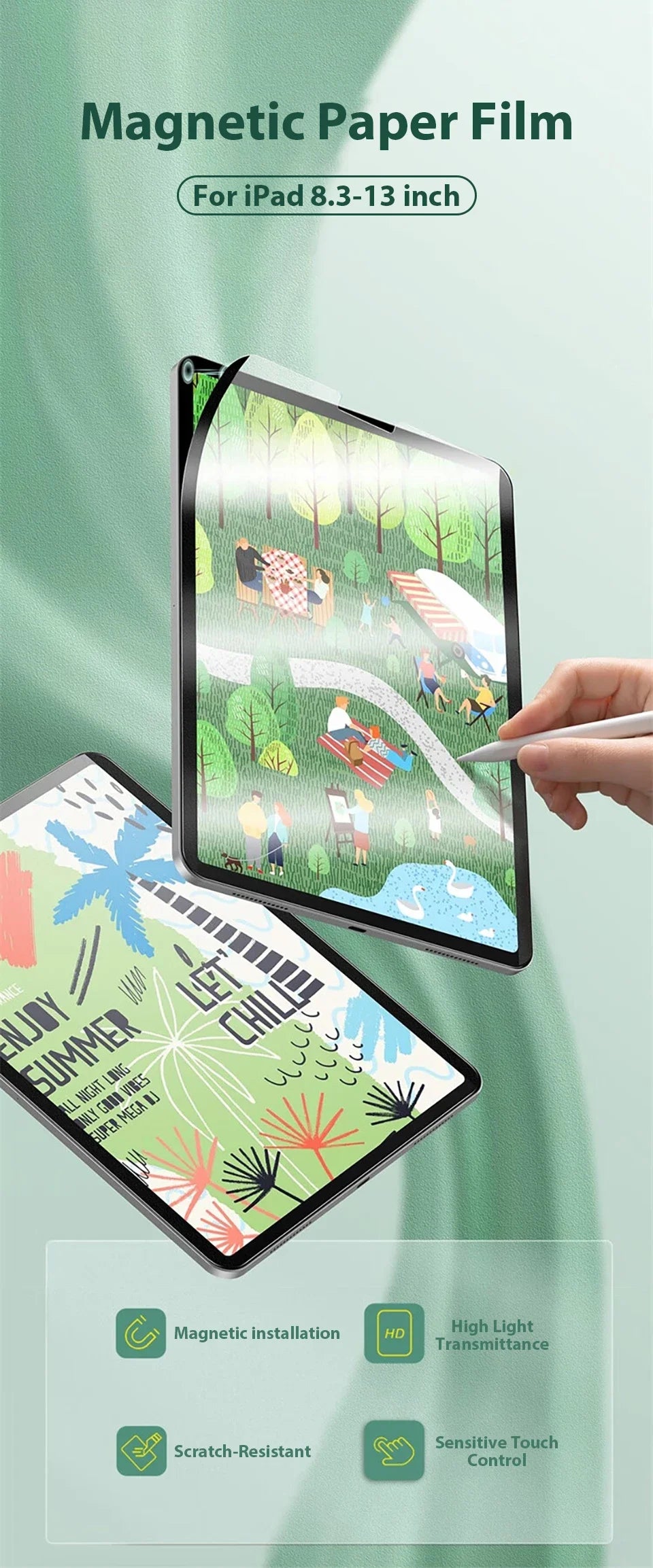 Magnetic Paper Film For Ipad Air 11 M3 M2 5 4 3 2 A16 10 9 10th 9th Generation Pro 13 M4 11th 12.9 Mini 6 7 A17 Screen Protector