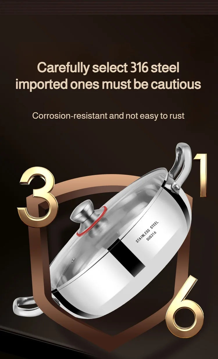 Double-ear Soup Pot Household Thickened 316 Stainless Steel Milk Pot Porridge Pot Small Cooking Pot Steaming Pot Induction