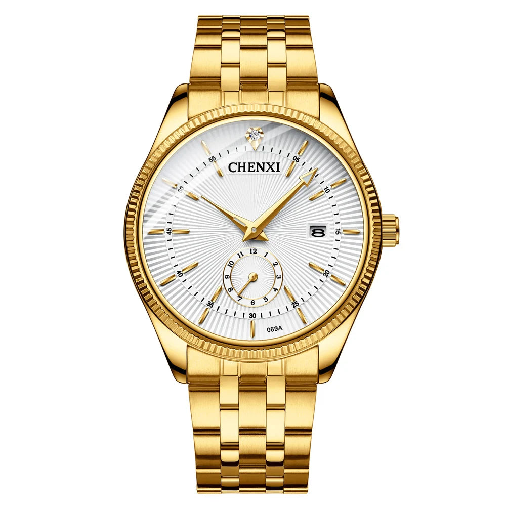 CHENXI Luxury Brand Casual Couple Watch Golden Stainless Steel Quartz Watch for Men's and Women's Waterproof Luminous Wristwatch