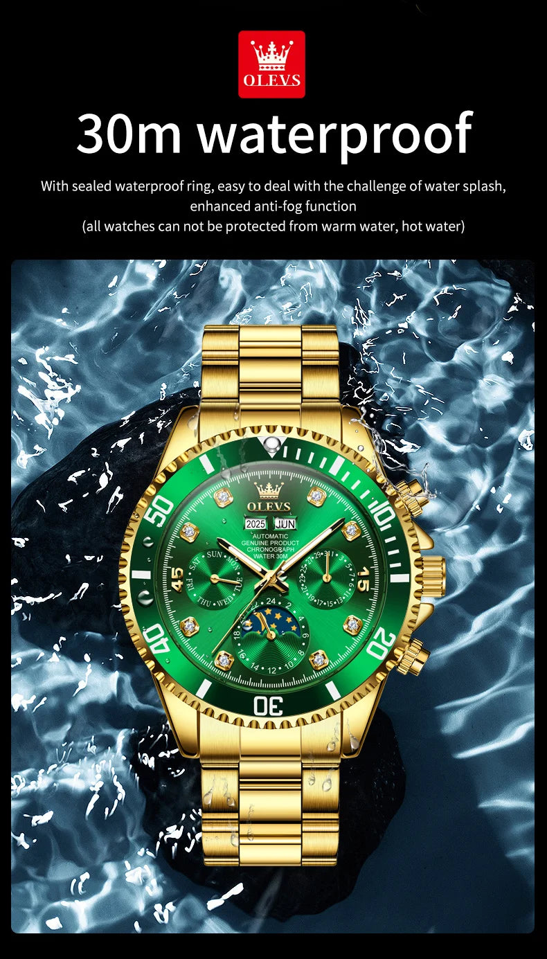 OLEVS 6729 Automatic Watch Man 24 Hour Moon Phase Mechanical Watch For Men Luxury 30M Waterproof Luminous Date Men's Wristwatch