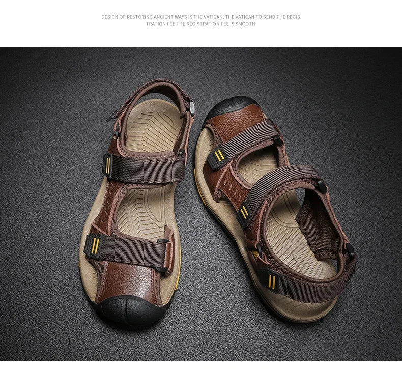 Summer Breathable Genuine Leather Men Sandals Waterproof Non-Slip Large Size flip flops Beach shose For Outdoor Anti-Collision