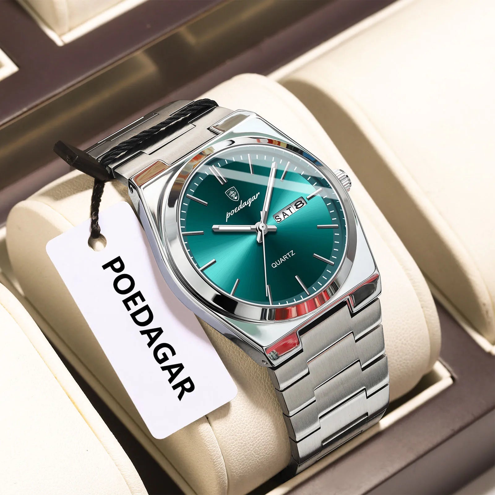 POEDAGAR Fashion Classic Man Watch Waterproof Luminous Date Week Luxury Men Watch Stainless Steel Quartz Business Men's Watches