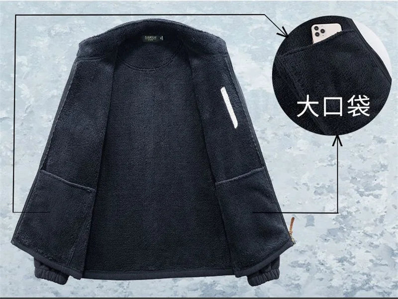 Winter Thicken Polar Fleece Jacket Warmth Windproof Full Zip Up Coat Multiple Zipper Pockets Outdoors Plus Size Jackets Outwear
