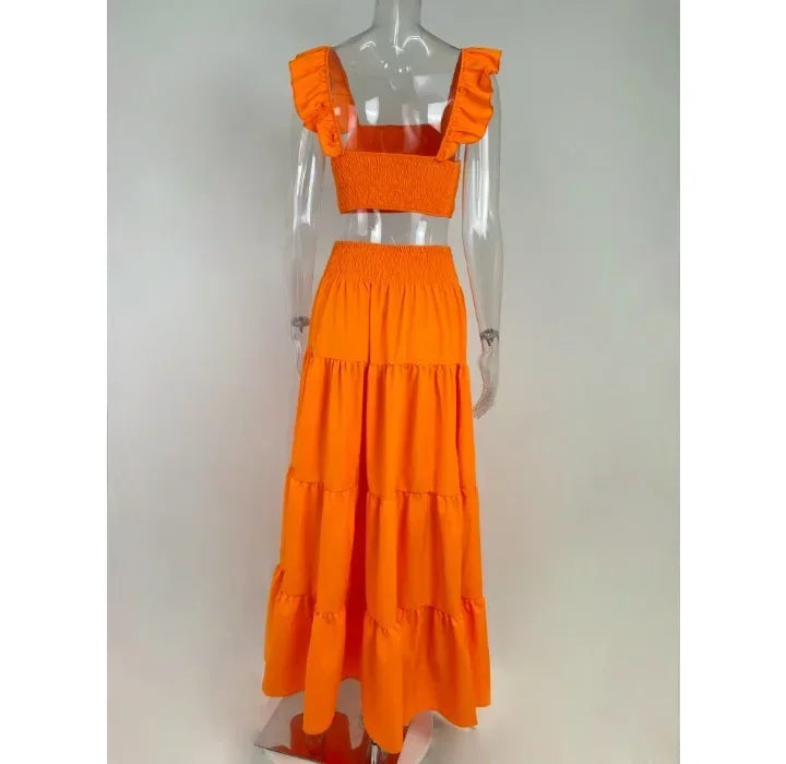 Skirt Sets Womans Clothing Streetwear New Spring/Summer Elegant Sexy Collage Sleeveless Top and Longuette Suits for Female