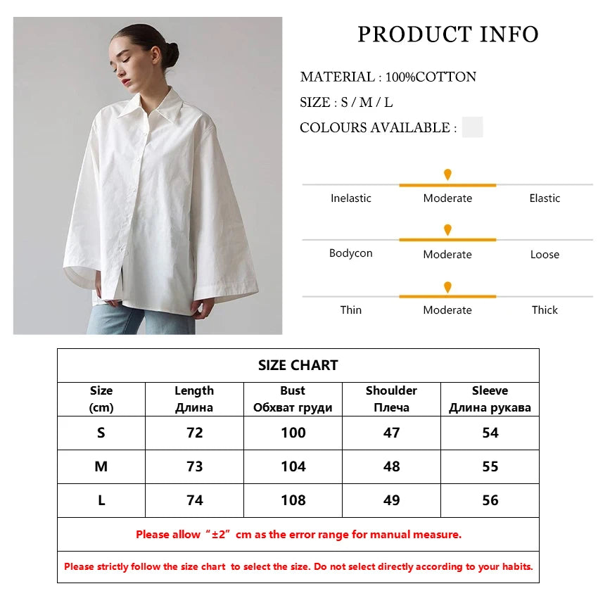 Clacive Fashion Loose White Cotton Women's Blouse 2025 Casual Lapel Long Sleeve Shirt Elegant Classic Solid Top Female Clothing