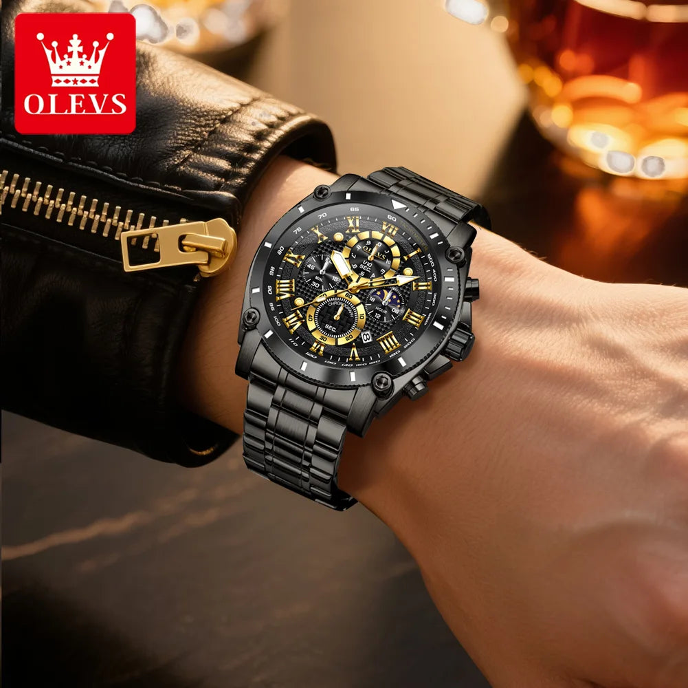 OLEVS 3689 Original Moon Phase Mens Watch Multifunctional Chronograph Quartz Watch  Waterproof Sports Watches For Man Gift Reloj