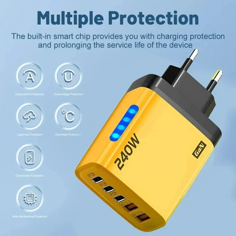 Xiaomi 240W 5 in 1 GaN Desktop Charger Fast Charging Adapter 10A USB To TypeC Cable 3PD 2 USB Charger For IPhone 16 15pro Laptop