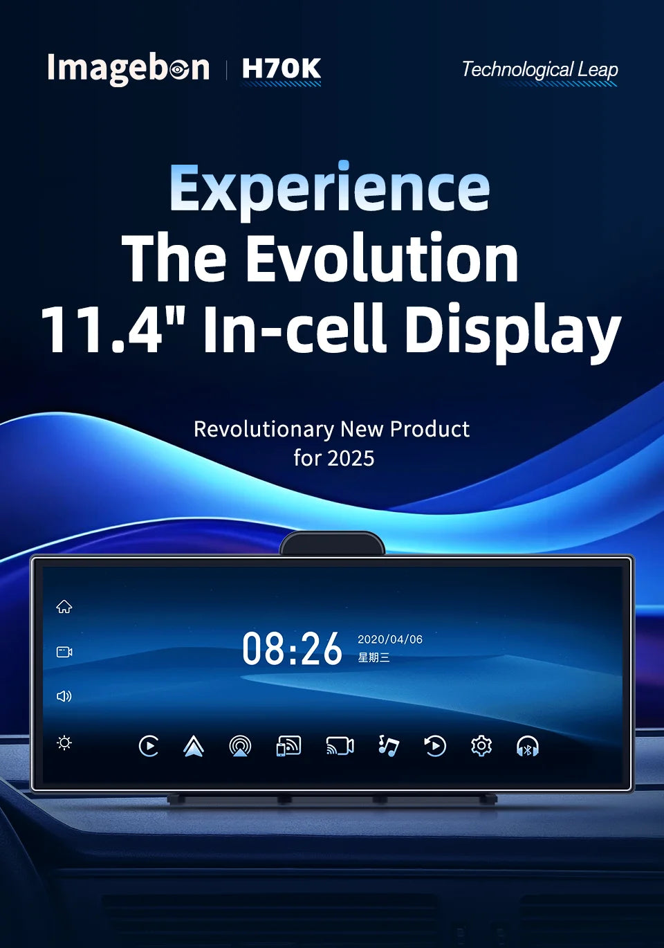 Imagebon H70K 11.4" 4K Dashcam Wireless CarPlay & Android Auto Dual Recording WiFi GPS Navigation AI Voice Night Vision Car DVR