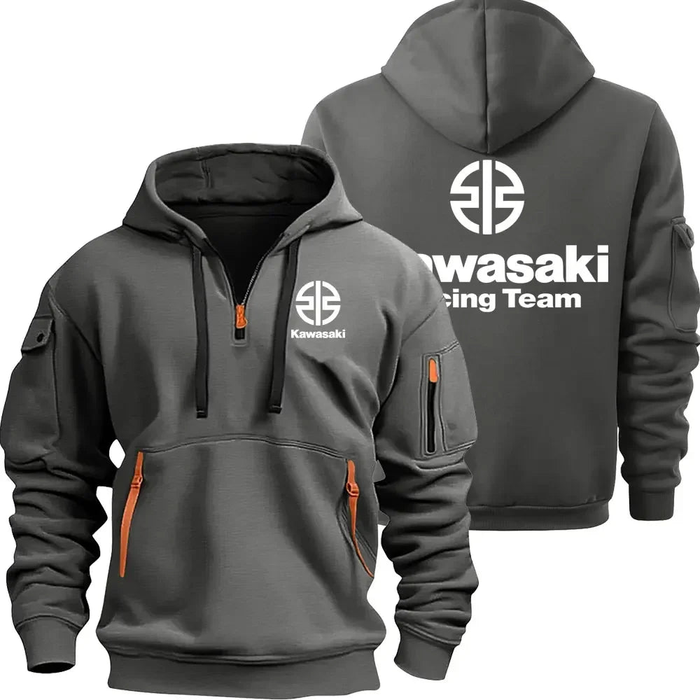 Kawasaki Logo Motorcycle Racing Team Men Half Zipper Hoodie Spring Autumn Male Sweatshirt 2025 New Sport Pullover Clothes