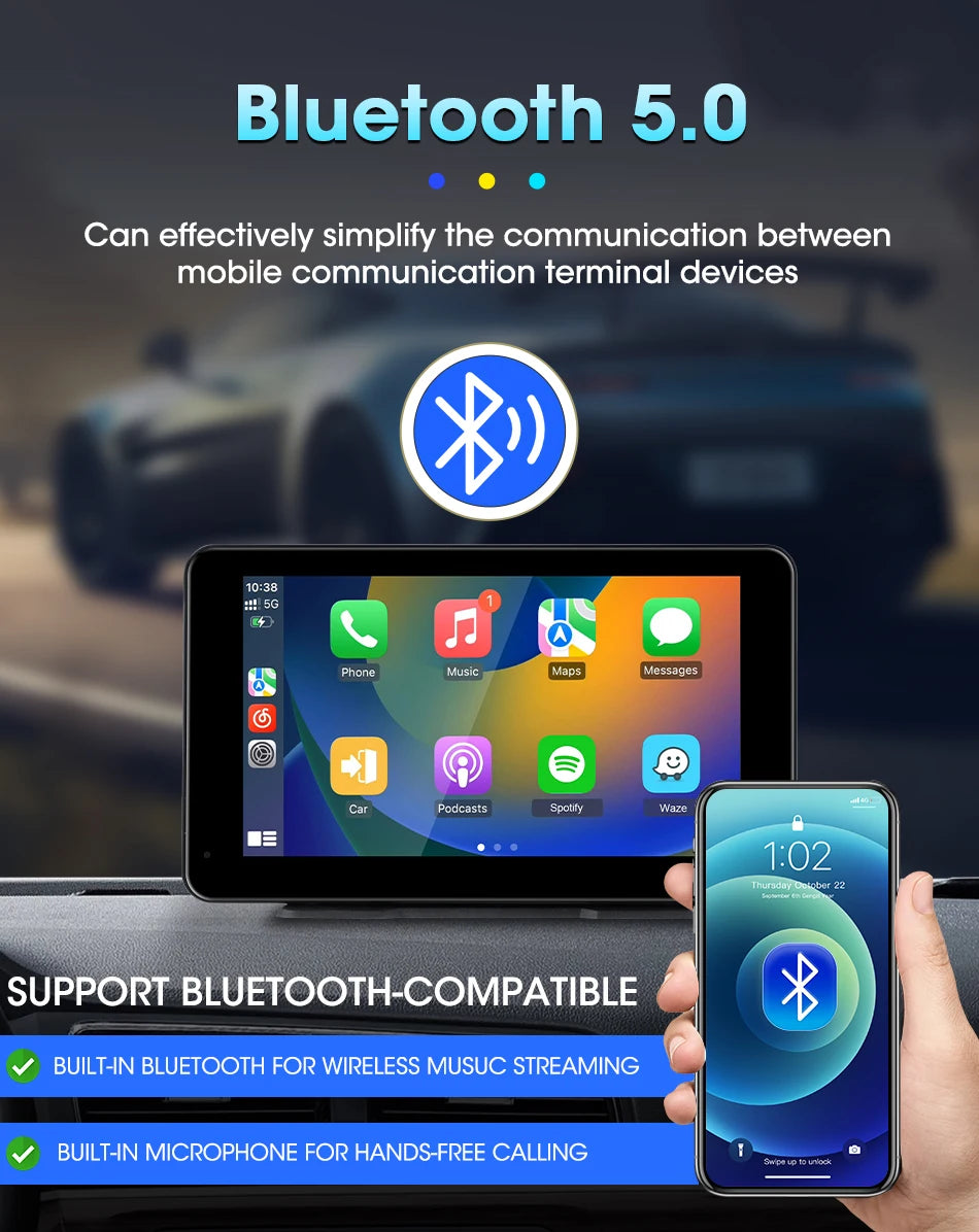 Vtopek 8.1 Inch 2.5K Dash Cam Wireless Carplay Android Auto Car DVR WiFi GPS Navigation Rearview Camera Dashboard Video Recorder