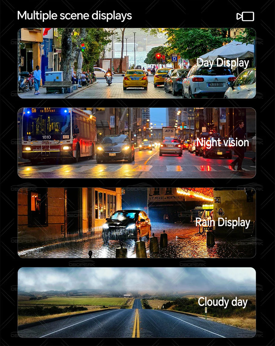 OBDPEAK K8 Pro Front 5K Rear 1080P Dash Cam Camera 11.3" Touch Ai Screen Carplay & Android Auto GPS Navigation Night Vision DVR