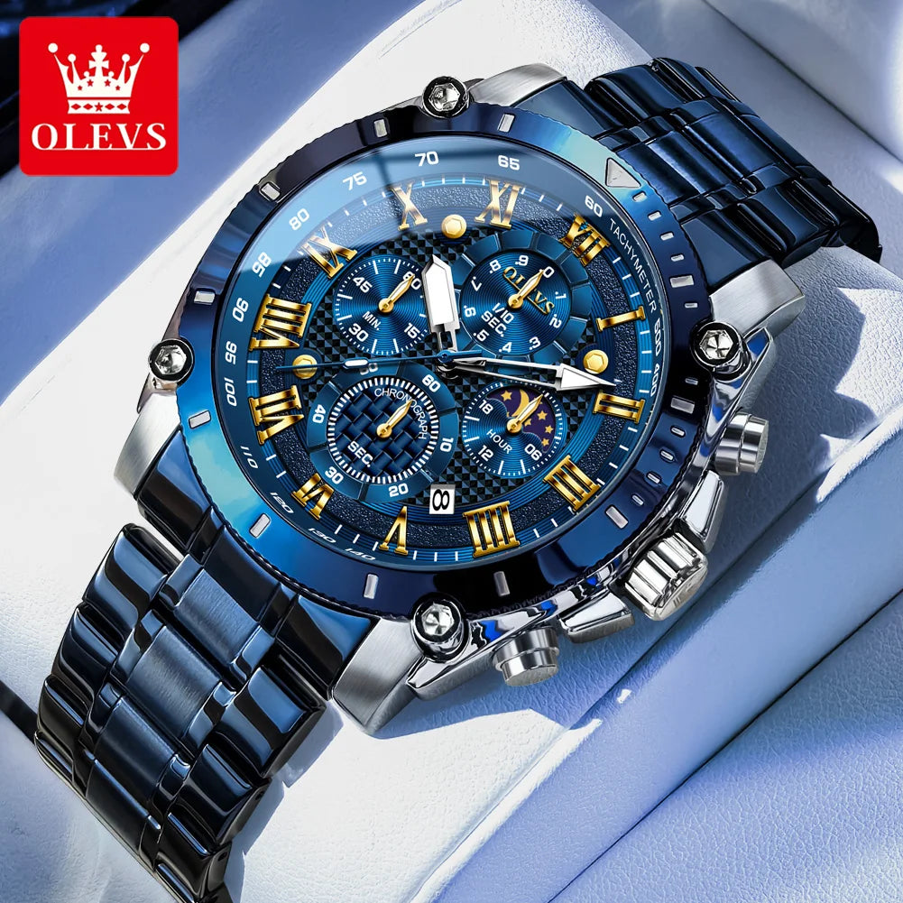 OLEVS New Man Watch Moon Phase Chronograph Waterproof Luminous Multi-functional Original Luxury Brand Quartz Men's Watches 3689