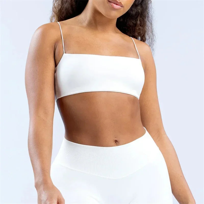 Strap Women Seamless Strappy Back Yoga Bra Medium Support Gym Crop Top Padded Sports Bra Fitness Top Wrap The Chest