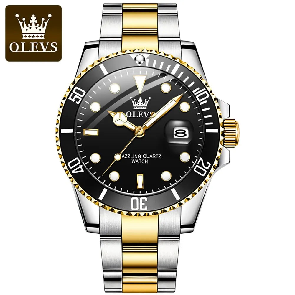 OLEVS Top Original Men Quartz Watch Green Waterproof Watch for Men Stainless Steel Quartz Men Luxury Watch Luminous Wristwatch