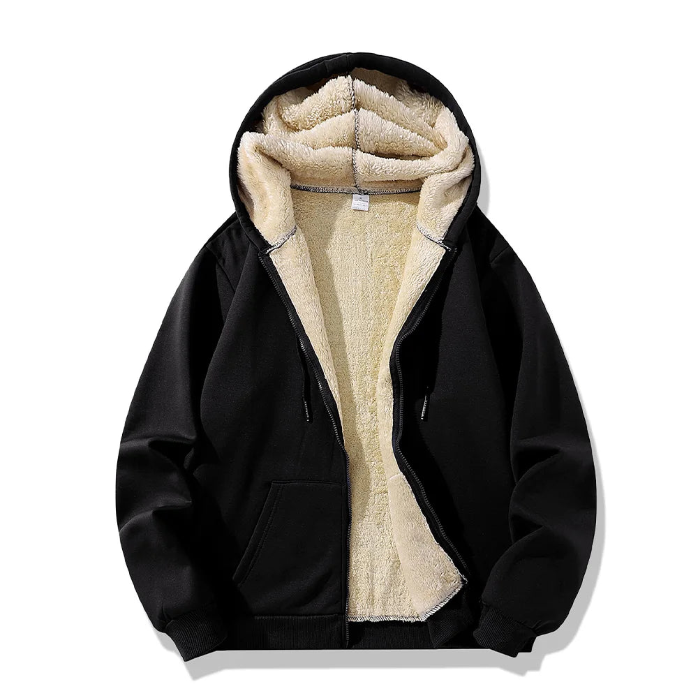 Winter Lambswool Zipper Hoodies Thicken Warm Jackets Long Sleeve Sweatshirts Casual Sports Fleece Black Coats Hooded Men Coat To
