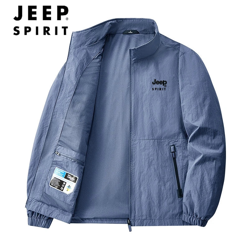 JEEP spirit men's jacket thin spring and autumn leisure stand collar outdoor fashion sports top