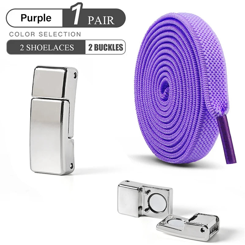 Magnetic Buckle No Tie Shoe Laces Elastic Shoelaces Without Ties Laces Sneaker Kids Adult Widened Flat Shoelace for Shoes
