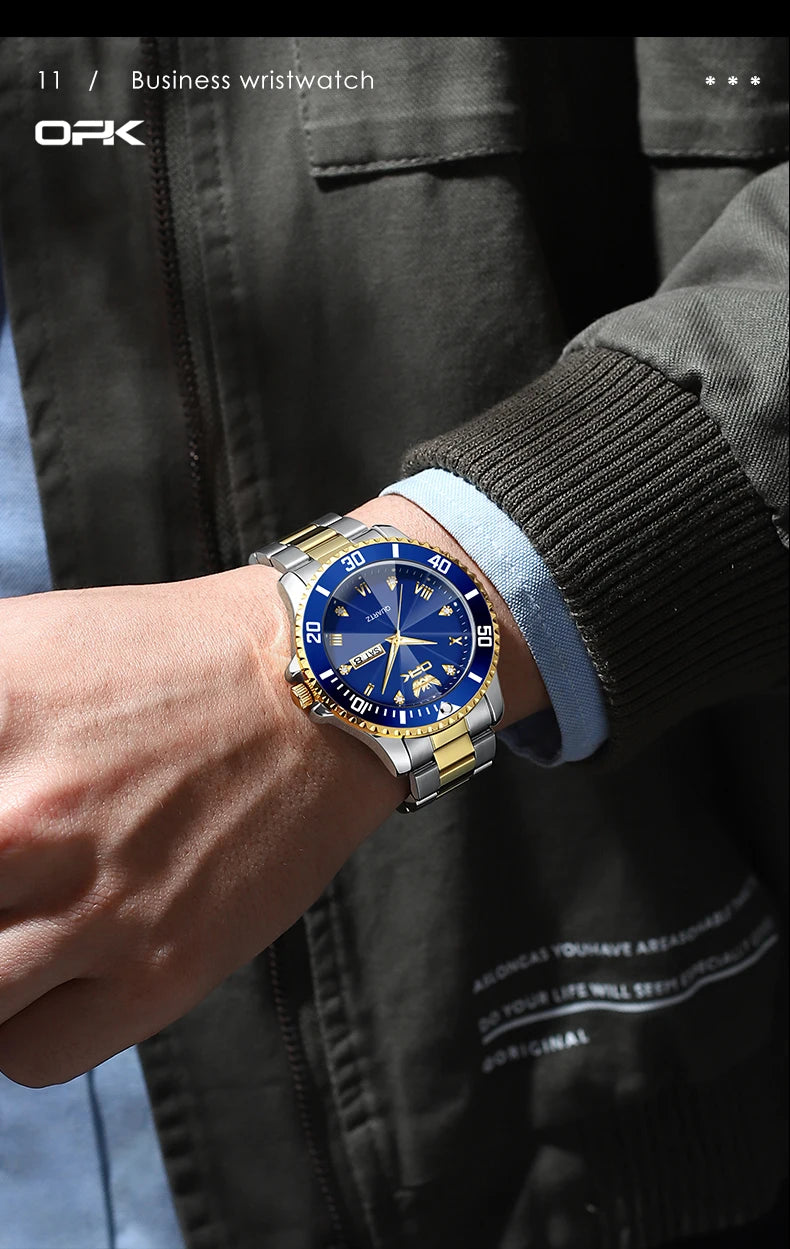 OPK Brand Men's Watches Luxury Gold Wristwatch for Men High-end Waterproof Original Watch 8171