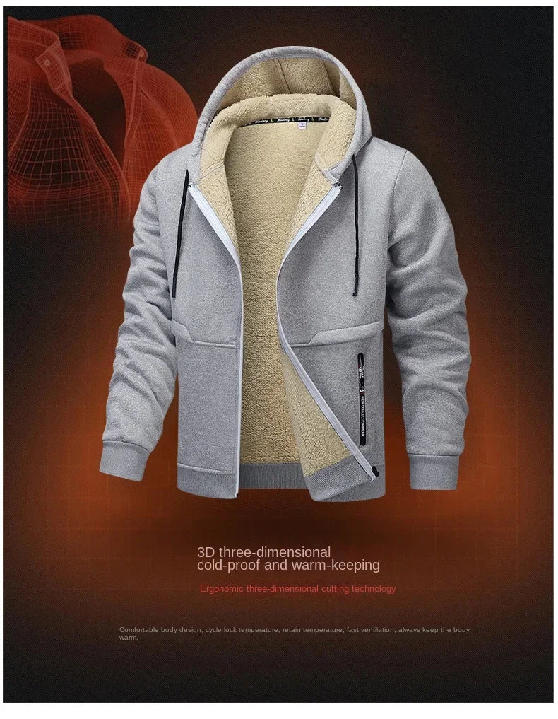 Winter Lambswool Zipper Hoodies Thicken Warm Jacket Men Long Sleeve Sweatshirts Casual Sports Fleece Coats Hooded Man Jackets