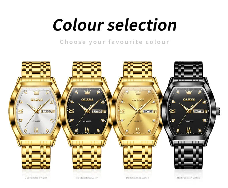 OLEVS Men's Watches Luxury Tonneau Original Top Brand Quartz Watch for Men Waterproof Luminous Week Date Male Wristwatch