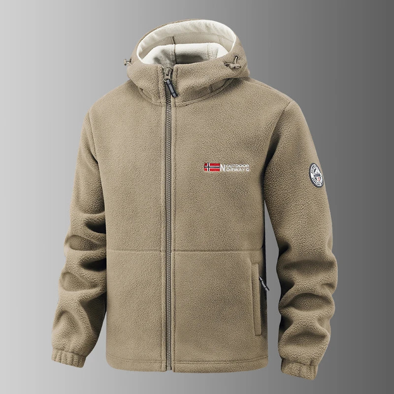 2025 Fleece Men's Coat Thickened Warm Windproof Loose Outdoor Collar Fleece Hooded Jacket Norwegian Printed Good Soldier