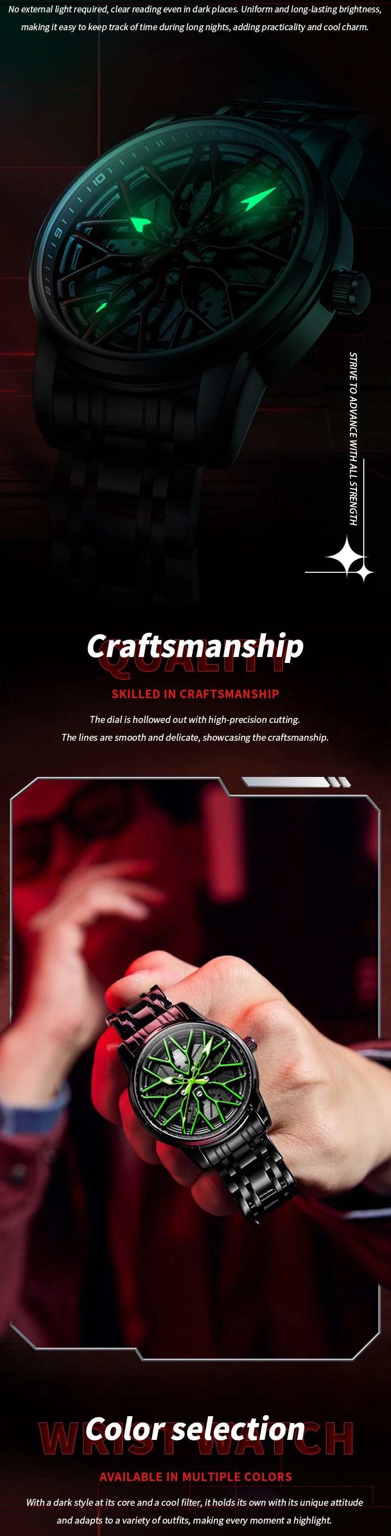 OLEVS 3701 Mens Watch Rotatable Wheel Hub Dial Fashion Quartz Watch Waterproof Luminous Stainless Steel Watches For Man Original