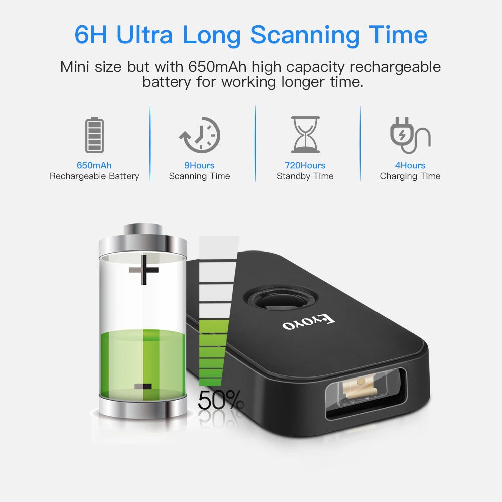 Eyoyo EY-009L Mini 1D Laser Bluetooth Barcode Scanner UPC/EAN/Codabar Code Reader. Support Hide/Add Custom Prefix/Suffix Digits