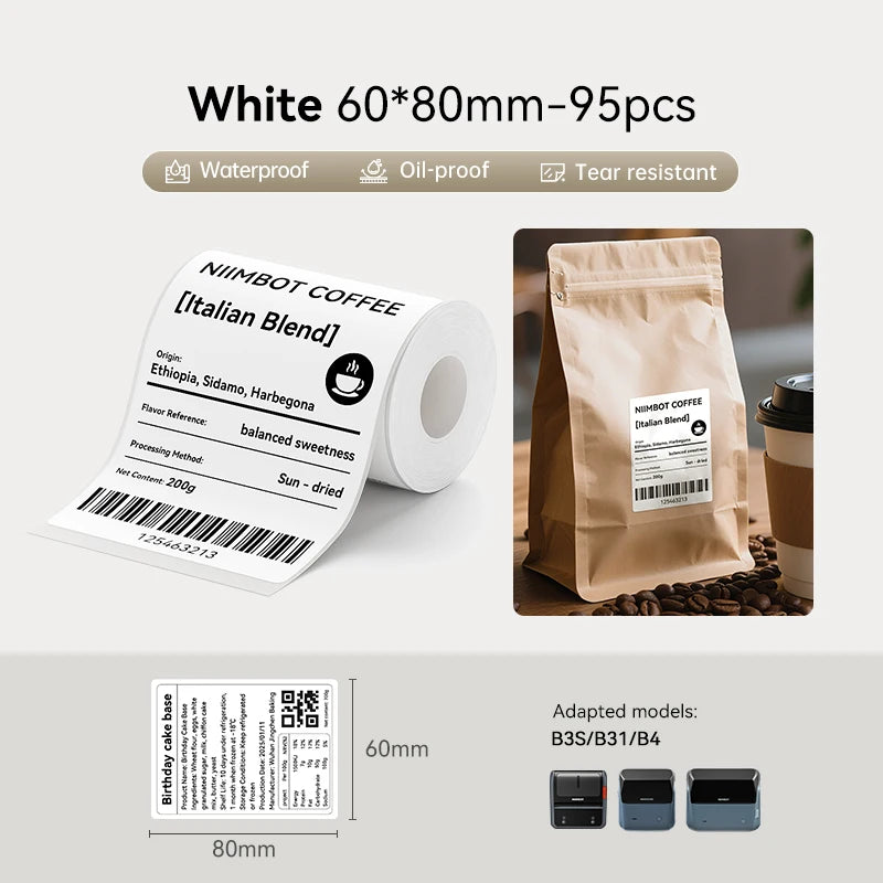 Large Size Labels for Niimbot B4 Label Printer Barcode Price Tag Retail Self-adhesive Stickers for Small Bussiness