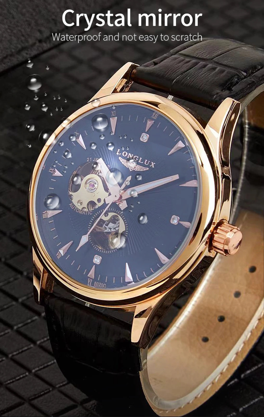 LONGLUX automatic watch elegant style wholesale mechanical wristwatches skeleton rome waterproof  mens watch men gift