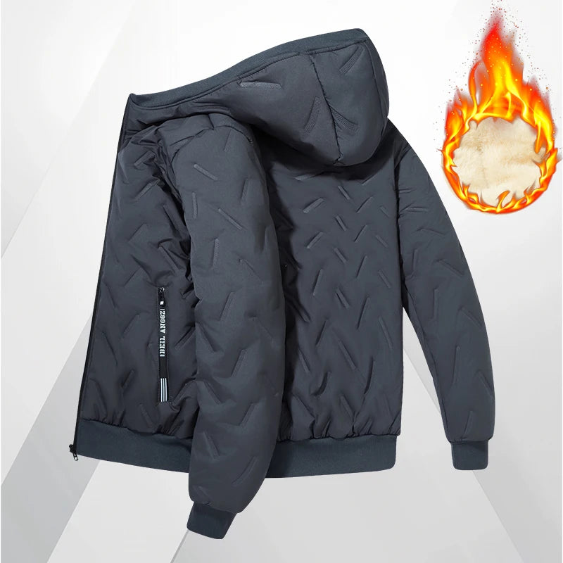 Men's hooded warm short jacket winter zipper pocket jacket outdoor sports and leisure work clothes windproof cotton jacket