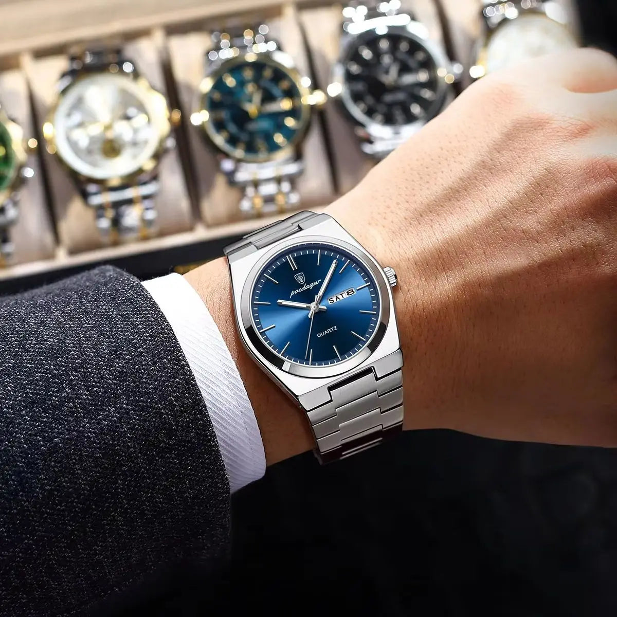POEDAGAR Luxury Watches For Men Stainless Steel Waterproof Luminous Man Watch Date Week Fashion Casual Men's Quartz Watch Reloj