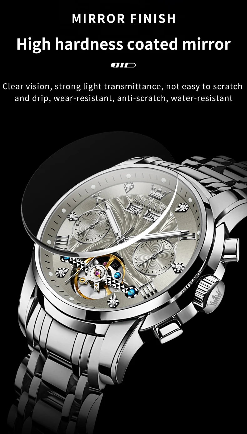 OLEVS Men's Watches 7088 Luxury Trend Fashion Automatic Mechanical Watch for Man Hollow Quartz Movement Complete Calendar Week
