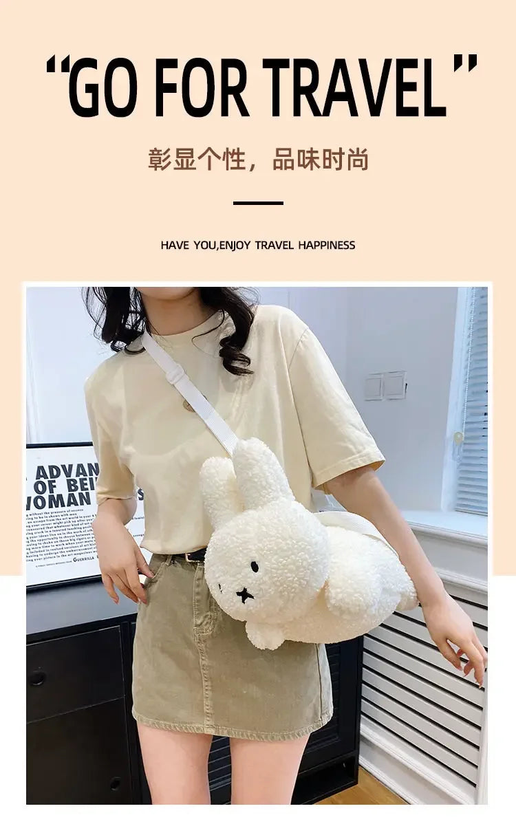 Kawaii Miffy Rabbit plush bag Doll Tote cartoon cute One shoulder Crossbody storage bag Birthday toy Christmas gift