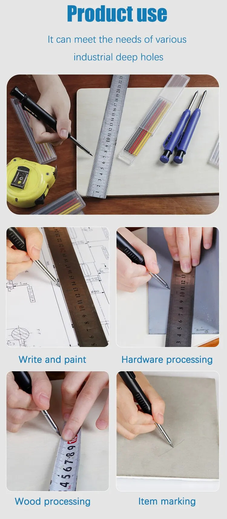 Solid Carpenter Pencil Set Woodworking Tools Mechanical Pencil 5 Colors Refill Construction Job Tools Carpentry Marking Scriber