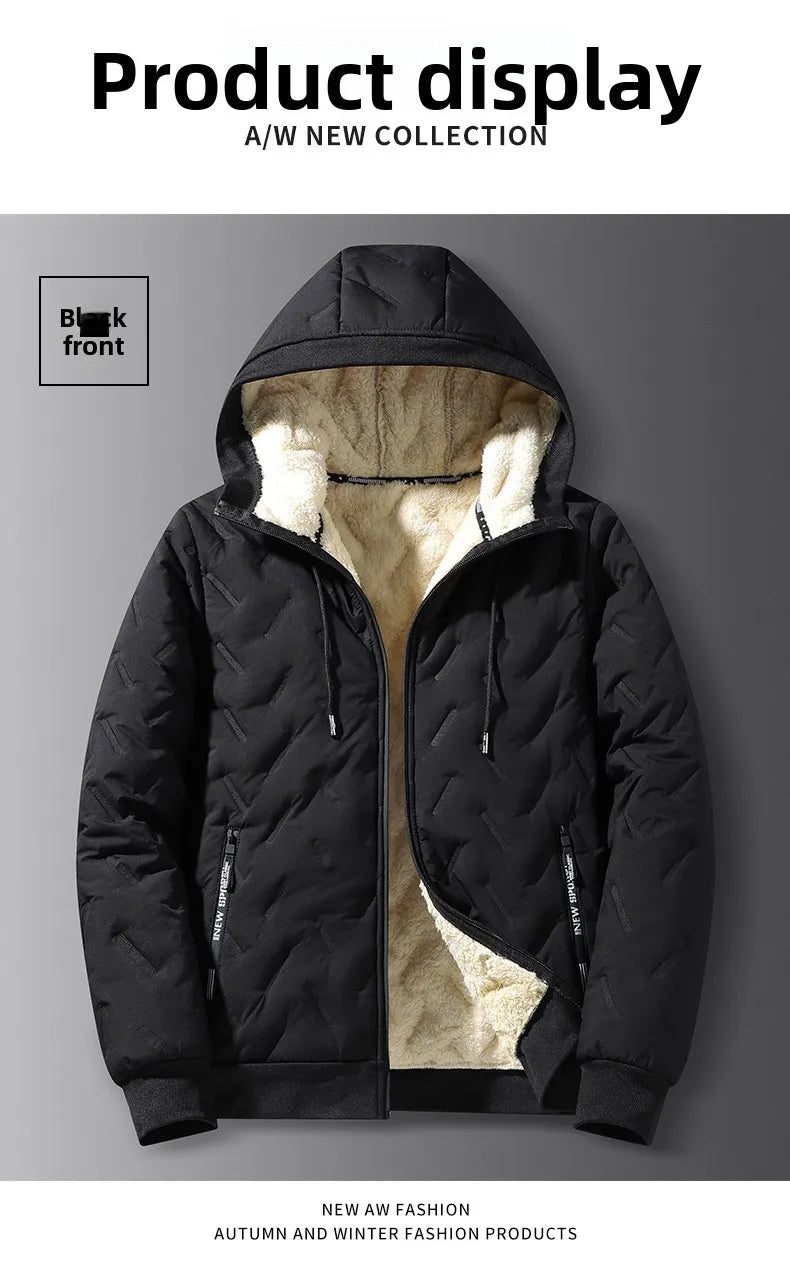 Men's hooded warm short jacket winter zipper pocket jacket outdoor sports and leisure work clothes windproof cotton jacket