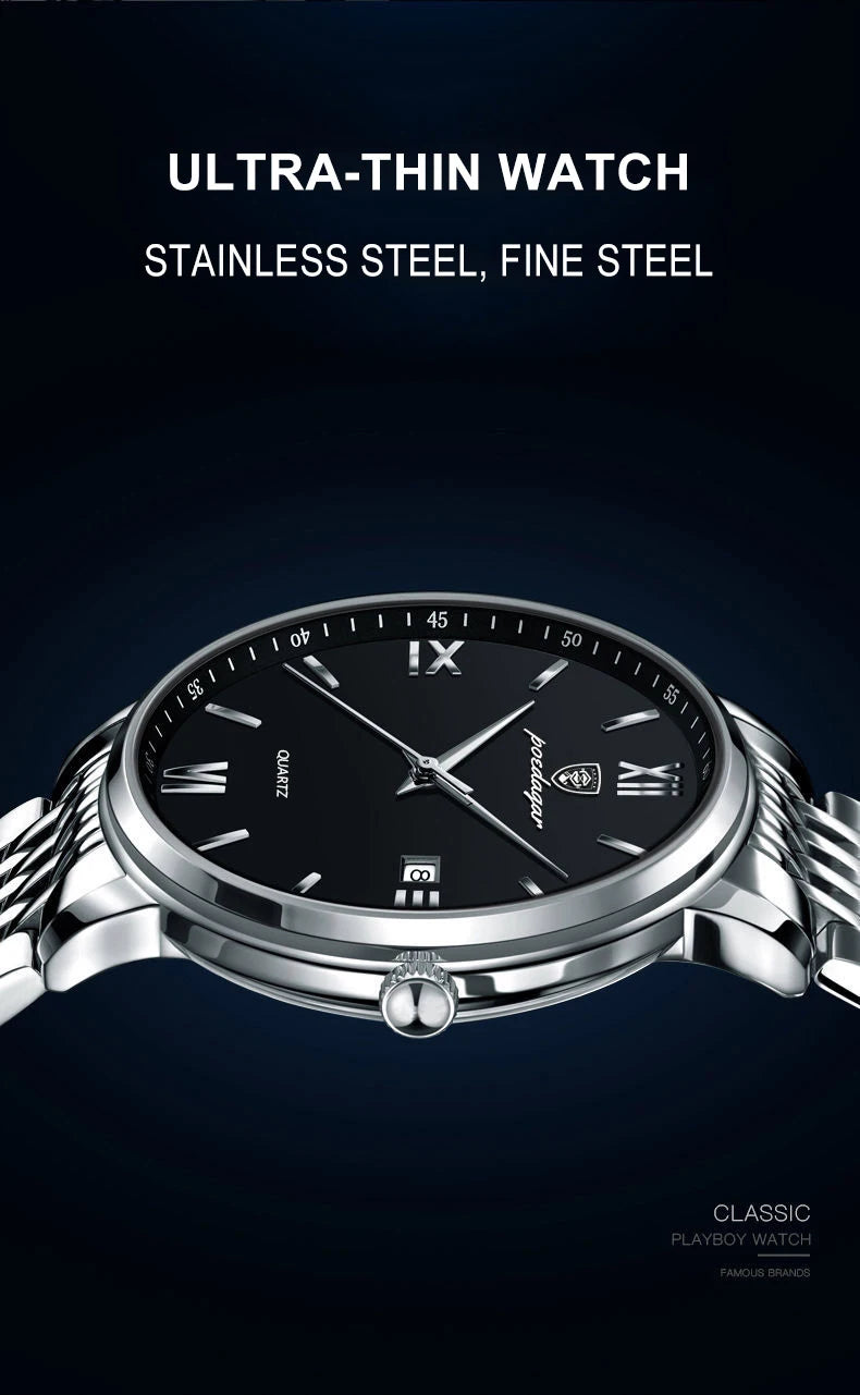 POEDAGAR Luxury Sports Men's Wristwatch Stainless Steel Waterproof Date Man Watch High Quality Casual Fashion Quartz Men Watches