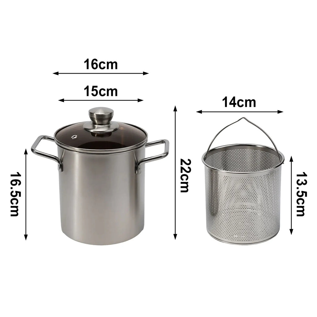 1Pc Silver Stainless Steel Frying Pot With Basket Multipurpose Deep Frying Pot Milk Pot Soup Pot Kitchen Supplies Cooker