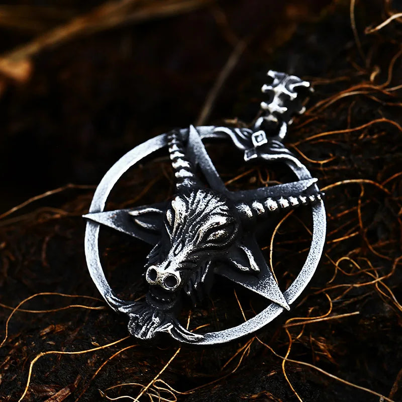 BEIER New Stainless steel  Pentagram Pan God Skull Goat Head Pendant Necklace Occult Metal Vintage for Man BP8-342